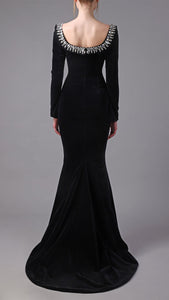 Crystals embroidered neckline crepe dress Jean-Louis Sabaji