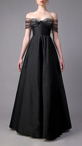 Taffeta A line dress with crystals on bust Jean-Louis Sabaji