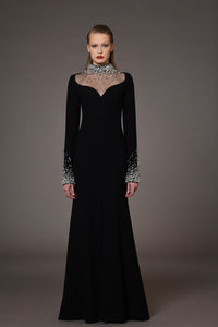 Her Trove-Crepe dress with embroidered neckline