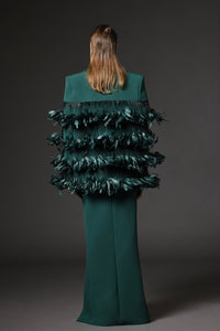 Her Trove-Crepe dress with cape in feathers