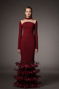 Her Trove-Crepe dress with feathers on the hem