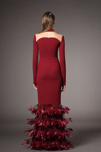 Her Trove-Crepe dress with feathers on the hem