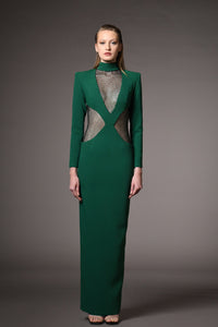 Her Trove-Crepe dress with net embroidery