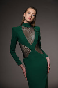 Her Trove-Crepe dress with net embroidery