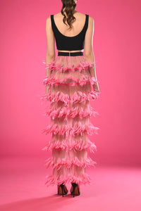 Crepe crop top with feathered skirt - HerTrove