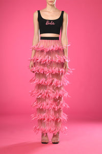 Crepe crop top with feathered skirt - HerTrove