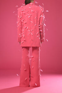 Oversized crepe suit with feathers - HerTrove