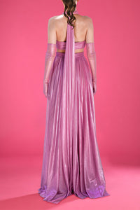 One shoulder gloves included silk foiled dress - HerTrove