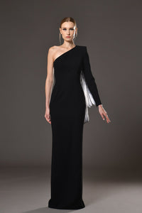Her Trove-One shoulder crepe dress with organza petals