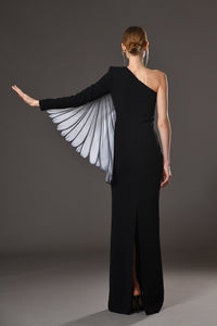 Her Trove-One shoulder crepe dress with organza petals