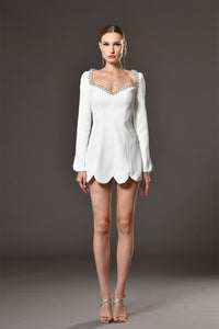 Her Trove-Short crepe dress with embroidered neckline