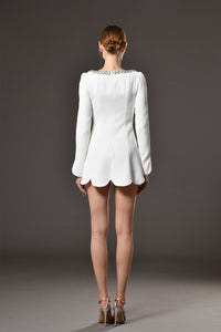 Her Trove-Short crepe dress with embroidered neckline