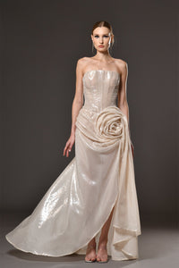 Her Trove-Sequined corset dress with floral details