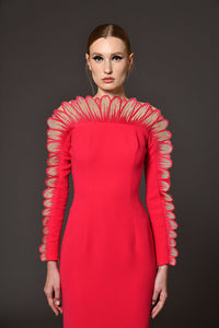 Her Trove-Crepe dress with thread embroidery petals