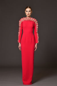 Her Trove-Crepe dress with thread embroidery petals