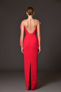 Her Trove-Crepe dress with thread embroidery petals