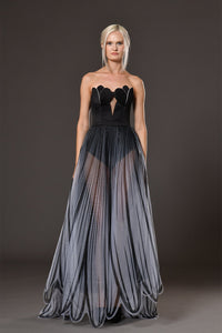 Her Trove-Satin strapless dress with flower cups