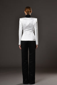 Her Trove-Satin blazer with crystal chainmill and pants