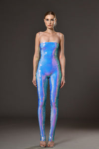Her Trove-Holographic sequined jumpsuit with belt