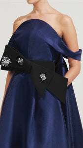 Taffeta dress with embelished belt | HerTrove