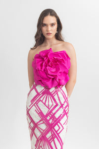 Floral detailed strapless top with midi skirt - HerTrove