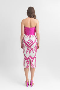 Floral detailed strapless top with midi skirt - HerTrove