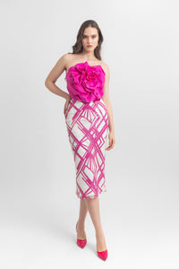 Floral detailed strapless top with midi skirt - HerTrove