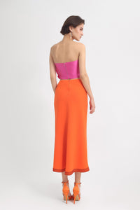 Floral detailed top with midi crepe skirt - HerTrove