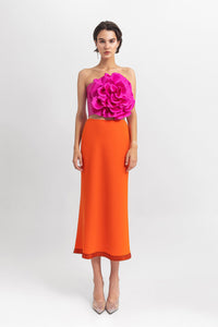 Floral detailed top with midi crepe skirt - HerTrove