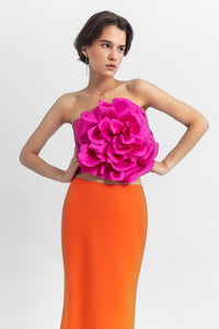 Floral detailed top with midi crepe skirt - HerTrove