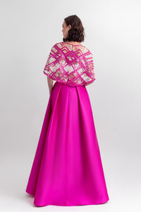 Cape-like sequins top, paired with a wide satin skirt with a slit on the side - HerTrove