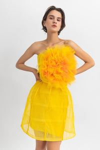 Flower draped tulle corset, paired with a cage design mini skirt. - HerTrove