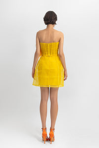 Flower draped tulle corset, paired with a cage design mini skirt. - HerTrove