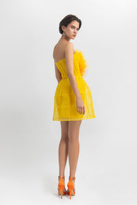 Flower draped tulle corset, paired with a cage design mini skirt. - HerTrove