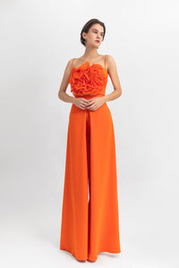 Floral detailed top with wide pants - HerTrove