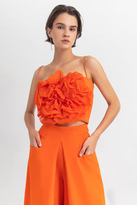 Floral detailed top with wide pants - HerTrove