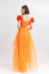 Ruffled crop top with pleated tulle skirt - HerTrove
