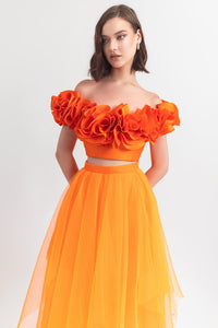 Ruffled crop top with pleated tulle skirt - HerTrove