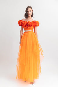 Ruffled crop top with pleated tulle skirt - HerTrove