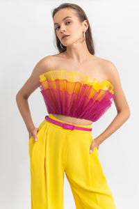 Ruffled tulle crop top with pants - HerTrove
