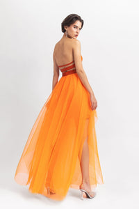 Sleeveless satin top with pleated tulle skirt - HerTrove