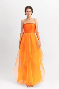 Sleeveless satin top with pleated tulle skirt - HerTrove