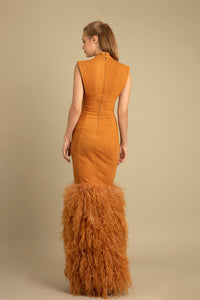 Feathered hemline sleeveless dress - HerTrove