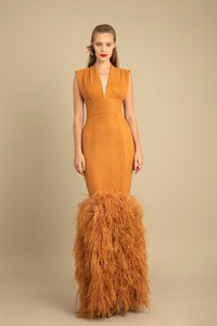 Feathered hemline sleeveless dress - HerTrove