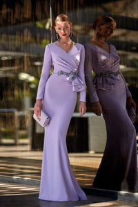 HerTrove - Beaded waistine long sleeves dress