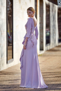 HerTrove - 3/4 sleeves ruffled crepe dress