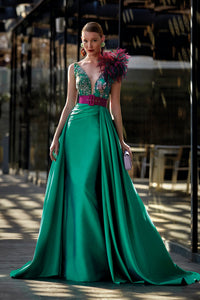 HerTrove - beaded bodice satin dress