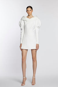 HerTrove-Crepe marocain dress featuring puff sleeves
