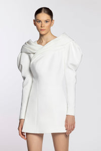 HerTrove-Crepe marocain dress featuring puff sleeves