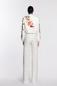 HerTrove-Embroidered lace jumpsuit with bomber